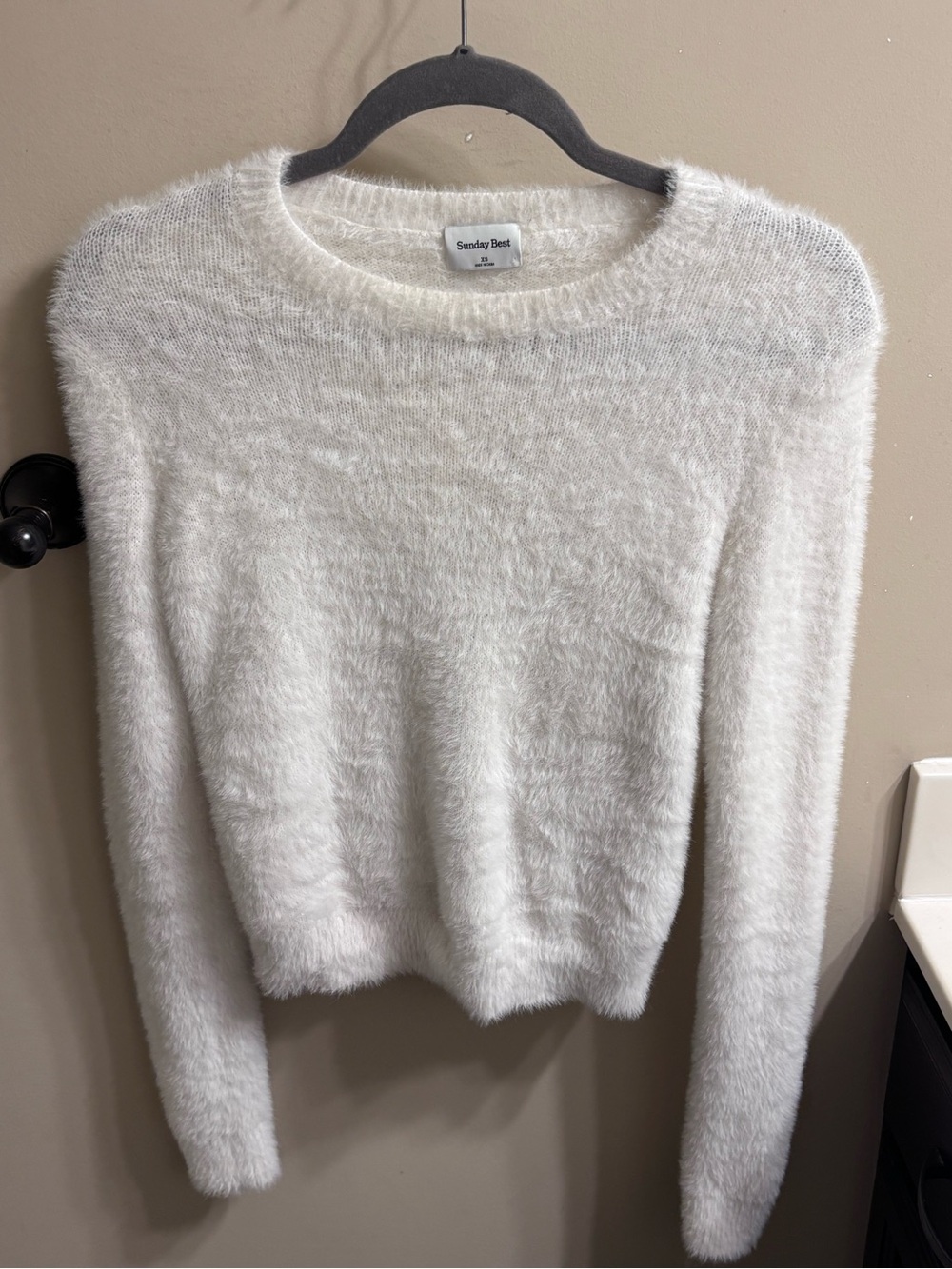 Sunday Best Cream Fuzzy Crewneck Sweater